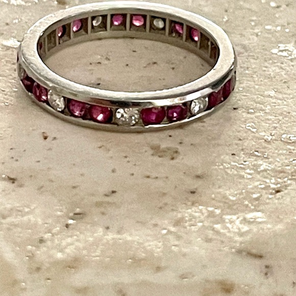 Diamond and Ruby Platinum Ring— Eternity Band - Picture 4 of 11